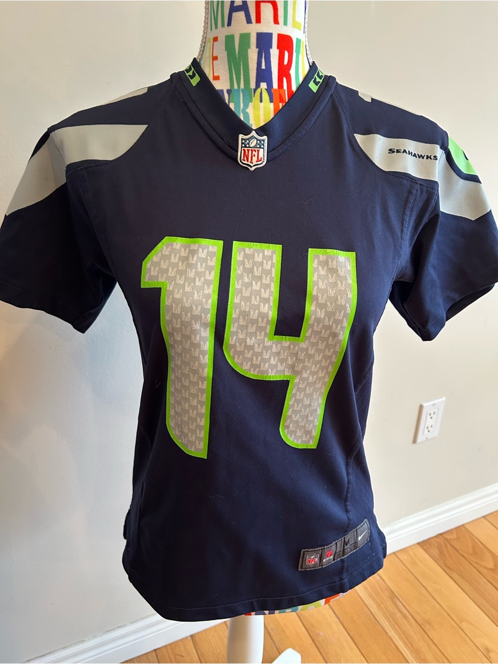 NFL Seattle Seahawks Navy Jersey #14 with Lime Accent